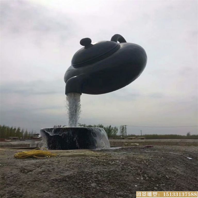 巨大型天壶流水雕塑，悬空倒流水茶壶倒水雕塑，壶雕塑1