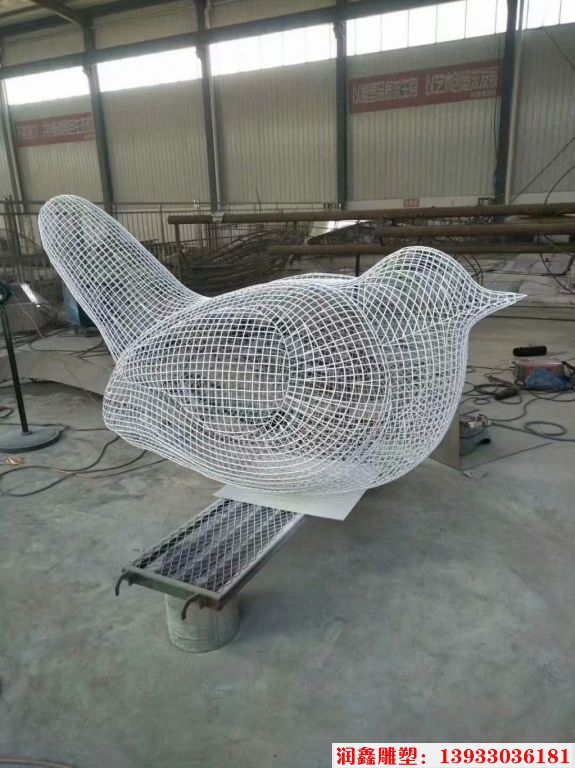 不锈钢镂空鸟雕塑 不锈钢网编织鸟类雕塑