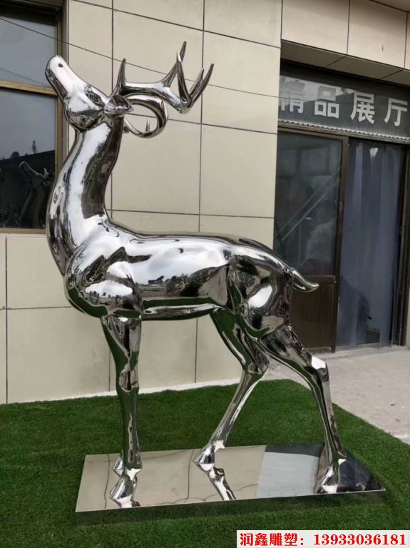 不锈钢小鹿雕塑，镜面鹿雕塑，白钢雕塑